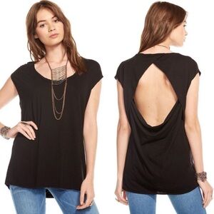 Chaser Black Cap Sleeve Open Draped Back Women's Tee Top Size Medium